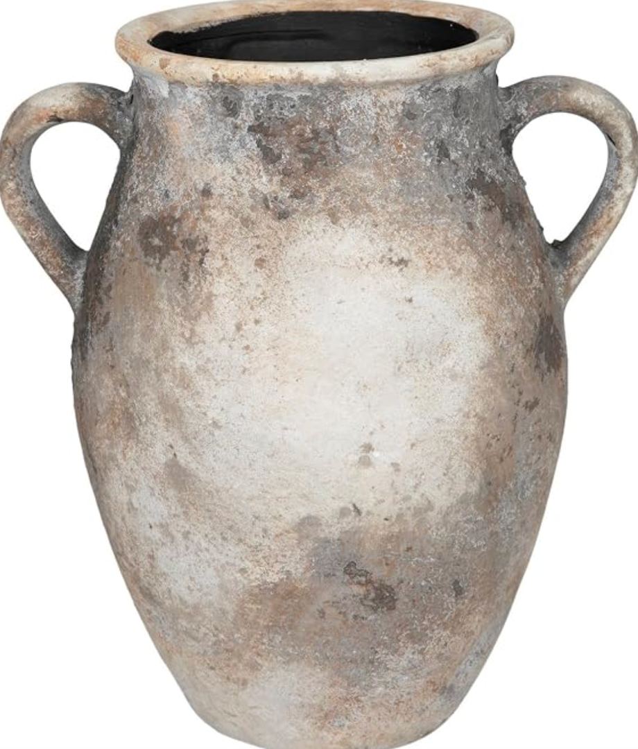 Hobby Lobby Taupe Textured Terracotta Vase with Handles, 10.8" H x 9.6" W