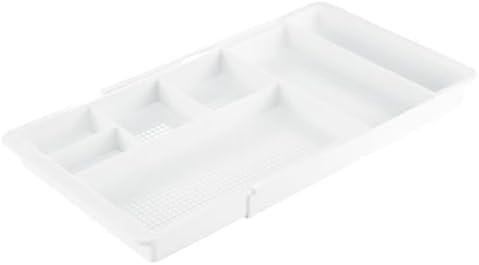 mDesign Expandable Plastic Drawer Organizer and Storage Container for Office Supplies - Gel Pen Pencil, Marker, Stationary, Desk Supply Holder for Drawers and Desktop - Lumiere Collection - White