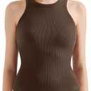 SUUKSESS Women Padded Cotton Ribbed Tank Tops 2025 High Neck Racerback Basic Tops (X-Large, Dark Brown)