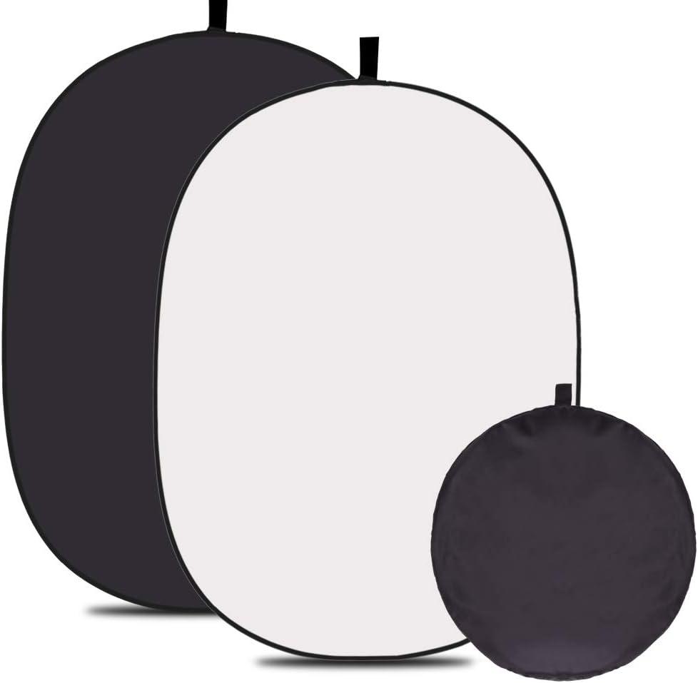 4.92X3.28 ft (1.5mX1m) 2 in 1 Polyester Muslin Black White Collapsible Reflector Backgrounds Portable Collapsible Reversible Photography Backdrop with Carrying Bag