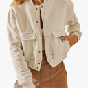 EVALESS Womens Jacket 2024 Fall Winter Long Sleeve Stand Collar Shacket with Side Pocket Lightweight Coat, Size Medium