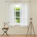 MYSKY HOME Short Curtains for Small Kitchen Windows 45 inches Length, Linen Look Curtain Drapes Cotton Polyester Blend, Soft Fabric Light Filtering Privacy Protect, Beige White, 50 x 45 inches, 2 PCs