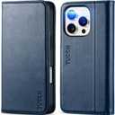 TUCCH Wallet Case for iPhone 16 Pro, PU Leather RFID Blocking [3 Card Slot] Folio Cover, Kickstand Book Design [Shockproof TPU Interior Case] Compatible with iPhone 16 Pro 5G 2024, Dark Blue