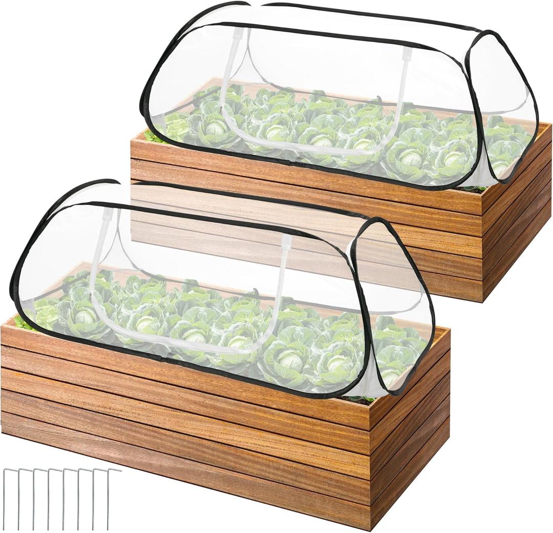 2 Pcs Pop Up Garden Rows Plant Cover, 46" x 22" x 16" Raised Garden Beds Vegetable Rows Plant Protector, Insect Bird Barrier Plant Net Cage with Stakes for Protecting Seedlings Fruits Vegetable Row