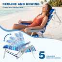 SUNNYFEEL Backpack Beach Chairs for Adults, Mid-Height 5-Position Reclining | 180 Lay Flat Oversized Folding Portable Beach Chair with Cup Holder Towel Bar Heavy Duty for Beach/Lawn/Outdoor/Camping