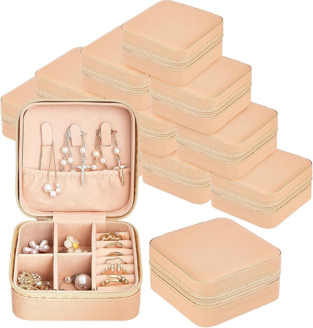 Taiyin 12 Pcs Travel Jewelry Case Bridesmaid Gift Boxes Bulk Travel Jewelry Case Small Jewels Organizer Mini Accessories Ornaments Storage for Women Girls Wedding Bridesmaids Gifts (Beige)