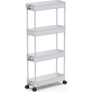 SPACEKEEPER Slim Rolling Storage Cart 4 Tier Bathroom Organizer Mobile Shelving Unit Storage Rolling Utility Cart Tower Rack for Kitchen Bathroom Laundry Narrow Places, Gray (Grey)