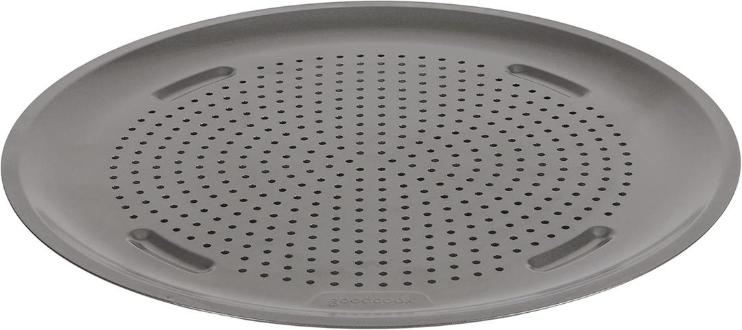 GoodCook AirPerfect 14" Insulated Nonstick Carbon Steel Pizza Pan with Cutting Guides, Perforated Nonstick Pizza Pan, Gray