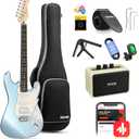 Donner DST-152R Electric Guitar, 39" Beginner Electric Guitar Kit, HSS Pickup with Coil Split, Guitar Starter Set with Amp, Bag, All Accessories, Metallic Ice Blue
