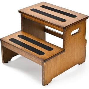 StrongTek 2 Step Stool for Adults, Heavy Duty Bamboo Step Stool with Wide Anti-Slip Steps, 13 Height, 400 lbs Capacity, Non-Slip Feet, Stable Step Ladder for Kitchen, Closet, Bedroom