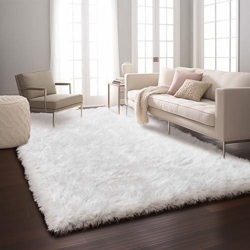 Ophanie 5x8 Rugs for Living Room,White,Large Fluffy Fuzzy Plush Shag Shag Comfy Soft，Non-Slip Indoor Floor Carpet,for Kids Boys Girls Dorm，Room,Bedroom,Playroom，Home Decor Aesthetic