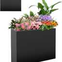 Metal Rectangular Planter Box, Large Planter Boxes Outdoor, 37''L x 13''W x 26''H Heavy Duty Plant Box with Removable Insert Shelf, 3 Tier Adjustable Height Tall Garden Planter for Plants, Flowers