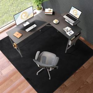 Office Chair Mat, 75" x 60" Large Chair Mat for Hard Floors, Flannel Fabric Area Rug for Hard Surface, Floor Protector Under Desk Mat for Home Office (Black) (Black (Stitched Edge))