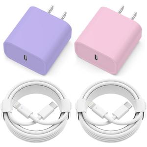 iPhone Charger Fast Charging, 2 Pack 20W USB C Wall Charger Block with 2 Pack MFi Certified 6FT Type C to Lightning Cables for iPhone 14 13 12 11 Pro Max XR XS X, iPad,AirPods Pro (Pink+Purple)