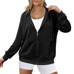 Zeagoo Basic Lightweight Zip-Up Hoodie with Pockets Long Sleeve Thin Jacket for Women with Plus Size Black, XL