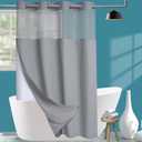 Conbo Mio Stall No Hook Waffle Weave Shower Curtain with Snap in Liner Set, Hotel Luxury Grey Shower Curtains for Bathroom with See Through Top Window, Waterproof, Washable 54W x 74H