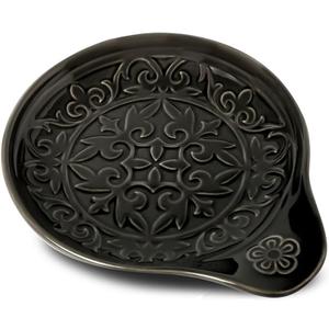Farmhouse Ceramic Spoon Rests Holder for Kitchen Counter Stove Top (Black-A4)