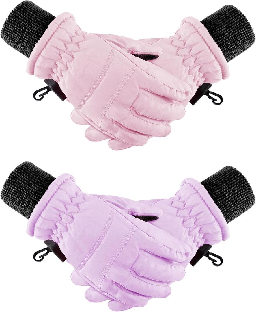 Boao Kids Winter Ski Gloves Waterproof Warm Snow Mittens Full Finger Gloves for Toddlers Infants (1 - 3 Years, Pink, Light Purple)