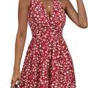 HUHOT Rompers for Women Casual Halter V Neck Backless Summer Sexy Beach Dressy 2026 Short Romper Dresses with Pockets XL