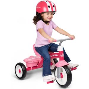 Radio Flyer Pink Rider Trike, Ages 2.5-5, Adjustable Seat, Steel Construction, Quiet Ride Wheels, Storage Bin, Comfort Grip Handlebars, Tricycle for Toddlers