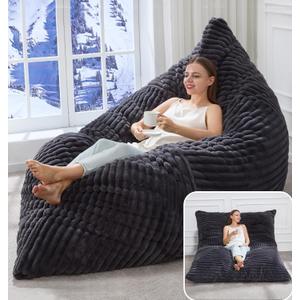 Hobestluk 3 in 1 Bean Bag Chair Giant Bean Bag Chairs Convertible Bean Bag Floor Cushion with Machine Washable Cover, Beanbag Chairs for Adult (Dark Grey) Large