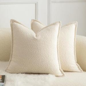 MANDIOO Pack of 2 Decorative Throw Pillow Covers Accent Solid Woven Textured Cushion Covers Pillow Cases Bedroom Living Room Sofa Home 22 x 22 Inch Beige