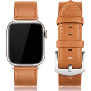 EDIMENS Leather Bands Compatible with Apple Watch 49mm 45mm 42mm 44mm Band Men Women, Vintage Genuine Leather Wristband Replacement Band Compatible for Apple Watch iwatch Series 9 8 7 6 5 4 3 2 1 SE2 (Gold Brown)