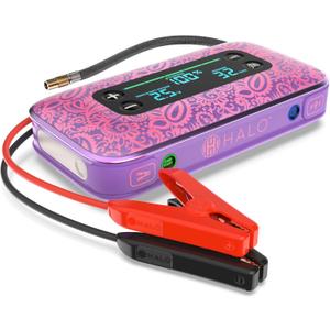 HALO Bolt Air+ 1750 Portable Car Battery Jump Starter | 130 PSI Air Compressor, 59.9Wh USB Power Bank, Large Display, Emergency Floodlight & Charger, Jumps Cars SUVs & Trucks, Inflates Tires  Purple