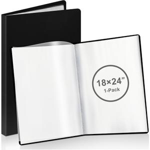 Lewtemi A2 Heavy Duty Binder with Plastic Sleeves 18 x 24 Inch Portfolio Folder with 30 Clear Sheet Protectors Art Portfolio Folder for Artwork Poster Protector for Paper Album Storage Display (Black)