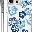 Magnetic Case for iPhone 15 Pro Max, Crystal Clear Phone Cover, Magnetic Charging Compatible, Anti-Yellowing Shockproof Drop Protection Aesthetic Phone Case for Women Girls, Blue Hibiscus