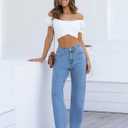 ETTELO Womens Jeans High Waisted Straight Leg Loose Stretchy Lightweight Tummy Control Trendy Jeans for Women 2025 (Blue)