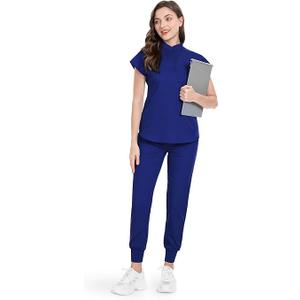 niaahinn Scrubs for Women Nurse Uniform  Stretch Top  for Nurse Esthetician Workwear (X-Large, Dark-blue)