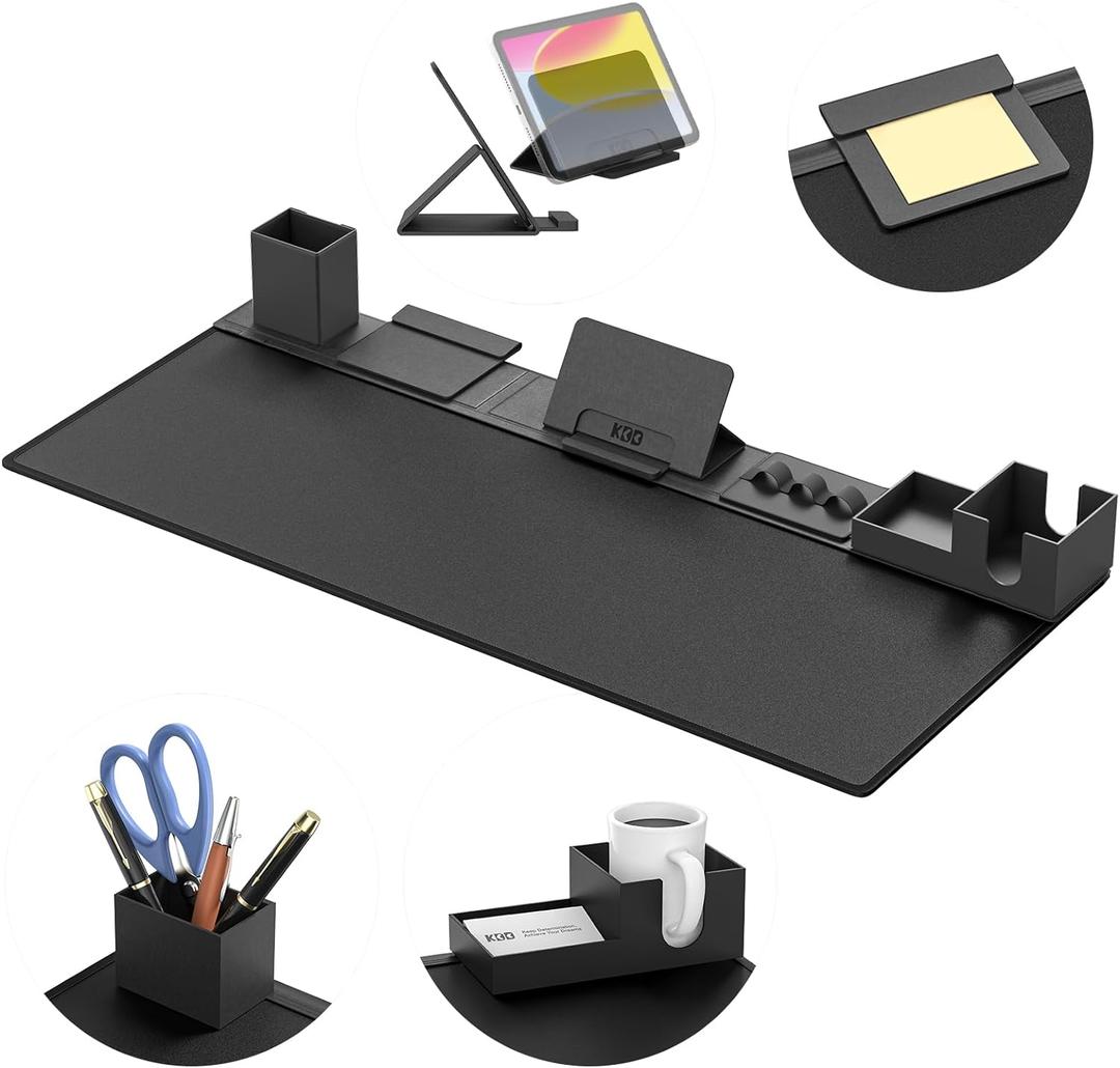 KDD Desk Pad Mat Set, 6 in 1 Mouse Mat with Magnetic Desktop Storage Accessories DIY Feature for Phone and Tablet Stand/Cup Holder/Card Holder/Pen Holder/Cable Management for Home Office Accessories (Black)