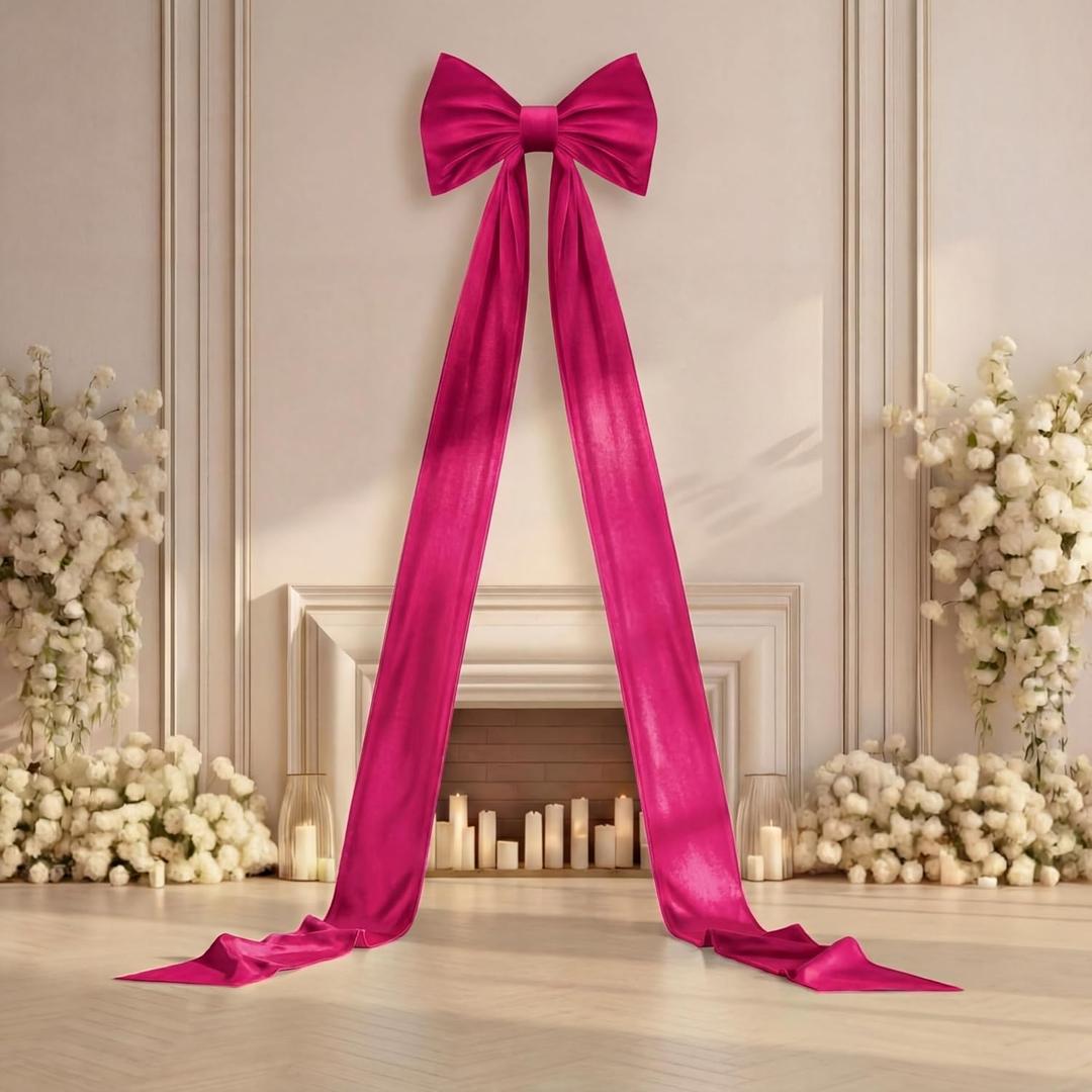 Giant Wall Bow Decorations 90x18 Inch Oversized Large Velvet Bow Decorative for Room Wall Backdrop Party Birthday Baby Shower Decor Front Door Patio Outdoor Wedding Arch Supply(Hot Pink)