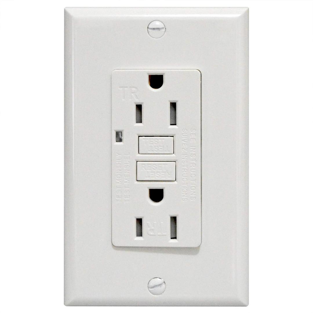 GFCI Outlet 15A Standard Decorative Tamper Resistant Duplex Receptacle with LED Indicator, Ground Fault Circuit Interrupter, Decorative Wallplate, Safelock Protection, UL Listed, White