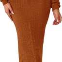 PRETTYGARDEN Turtle Neck Dresses for Women 2026 Fall Knit Outfits Slit Elastic Waist Long Sleeve Bodycon Midi Sweater Dress (Orange, S)