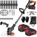 Cordless Weed Wacker with Wheels, 880W Battery Powered Weed Eater with 2 x 21V Batteries, 3-in-1 Electric Grass Trimmer & Brush Cutter with 5 Types Blades, Lightweight Weed Trimmer for Lawn & Garden