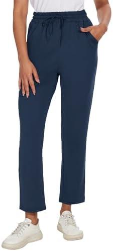 BATHRINS Women's Lightweight 7/8 Golf Pants 4-Way Stretch Ankle Sweatpants with Deep Pockets for Workout,Casual,Work Navy, X-Large