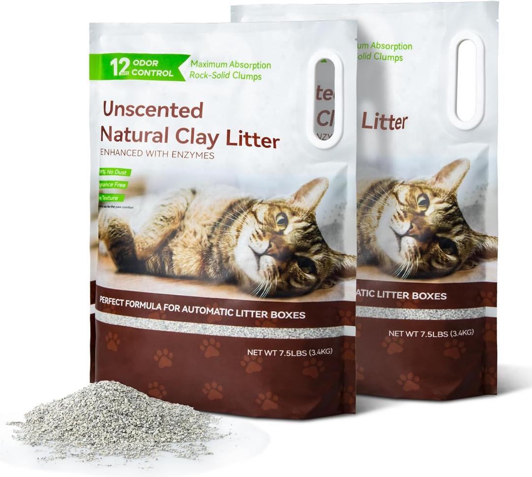 Clumping Cat Litters 2 Pack, 7.5lb Sodium Bentonite Cat Litter - Fast Clumping, Dual Odor Control with Enzymes, Low Dust & Safe for Cats