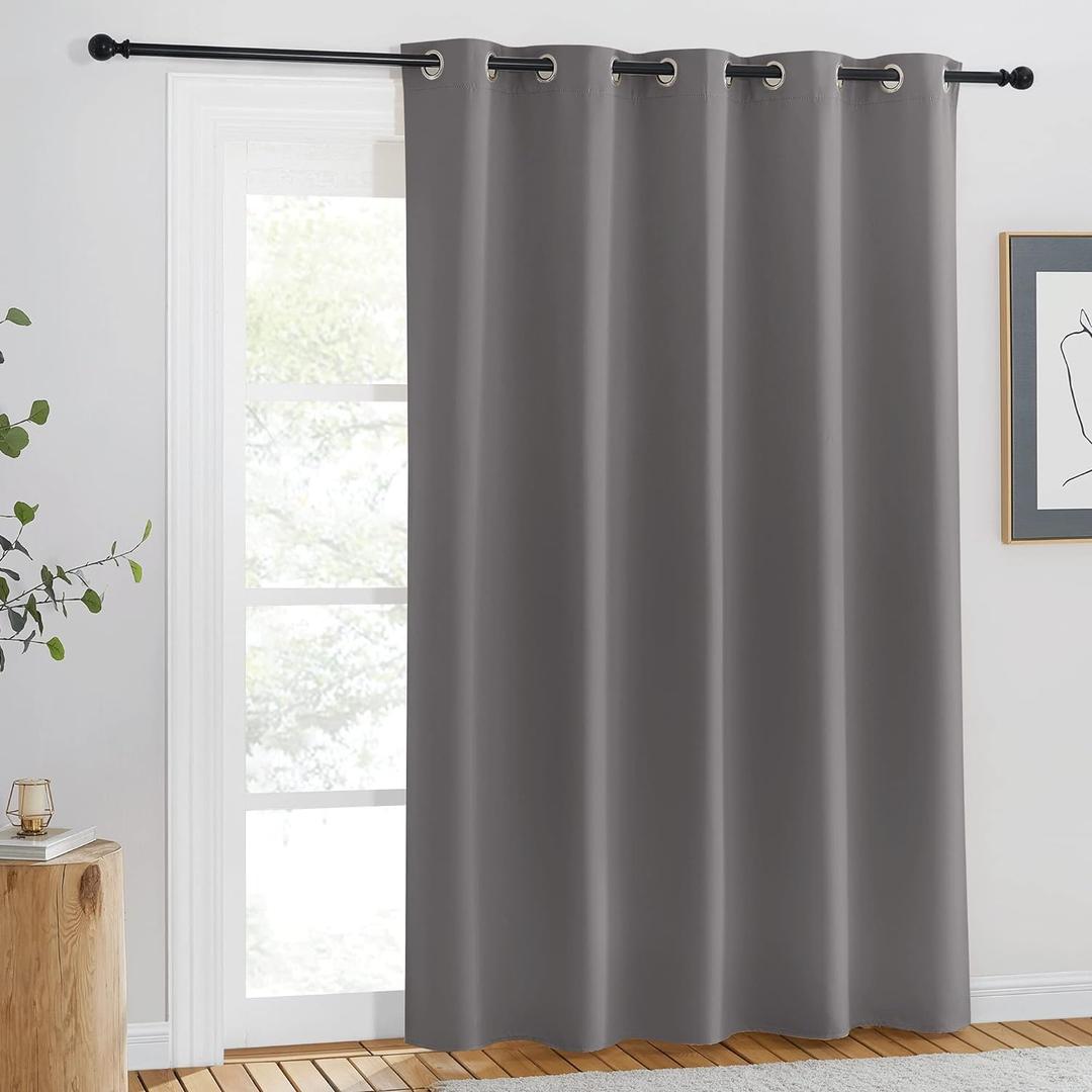 NICETOWN Doorway Curtain Panel for Bedroom - Room Darkening Light Blocking Thermal Insulated Solid Ring Top Blackout Window Drapes for Living Room (1 Panel, W66 x L84, Gray) (Grey)