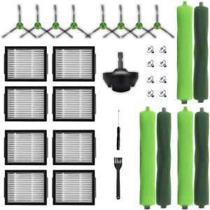 Replacement Parts accessories for Roomba i1+ i7 i7+ i3+ i4+ i6+ i8+/PlusJ7+ E5 E6 E7 I E& J Series Vacuum,3 set Roller Brushes,8 Filters, 8 Side Brushes,1 Caster Wheel (Plastic)