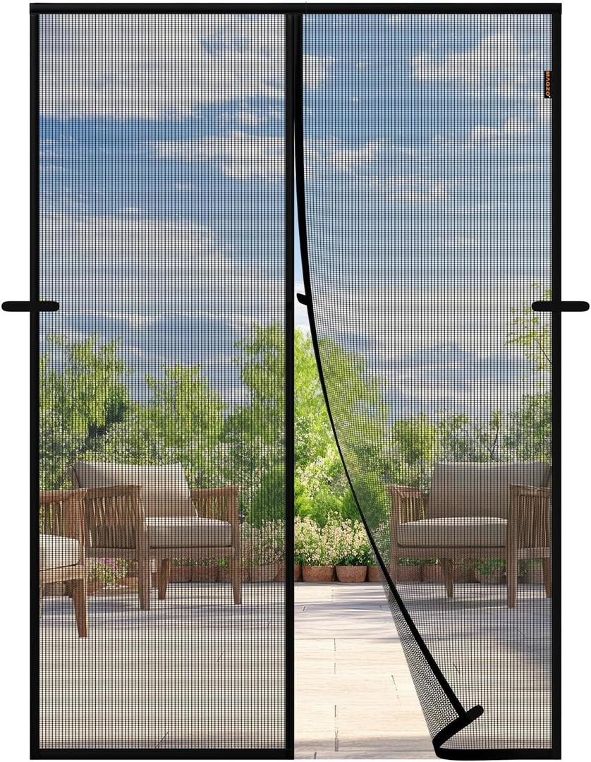 Magnetic Screen Door, Fits Door Size 62'' x 80'', Scratch-Proof Polyester, Classic Middle-Opening, Keep Annoying Creatures Out, Pet Friendly Mesh, Walk Through, Suitable for French/Double Doors, Black