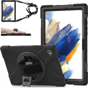 ZenRich Samsung Galaxy Tab A8 Case 10.5'' 2022 (SM-X200/X205/X207), Shockproof Case with 360 Rotating Stand/Hand Strap/Shoulder Strap for Galaxy Tab A8 10.5'' Tablet - Black