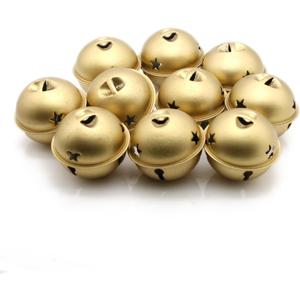 Decorative Round Bells - Metal Jingle Bells for Party, Home, Christmas, Diameter 1.5-in (5 cm) (Matte Gold, 10)