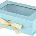 Blue Gift Box for Presents with Ribbon 10.8x7.5x3.5 Inches Clear Gift Box with Window Magnetic Closure Gift Boxes with Lids
