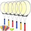 Motionchic 6 Pcs Tennis Rackets for Adult Recreational 6 Players 27'' Tennis Racket Set with 3 Balls Lightweight Tennis Rackets for Tennis Training Beginner with Overgrip and Bag(Red)