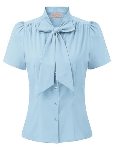 Plus Size1950s Vintage Collared Shirt for Women Causal Blouses Tops,Sky Blue S