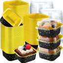 Gandeer 200 Pack 5 oz Mini Cake Pans with Lids, Aluminum Foil Mini Baking Tins, Square Disposable Cupcake Baking Cups Dessert Containers for Christmas Wedding Birthday Winter Party(Black,Stylish)