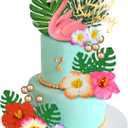 23 PCS Flamingo Cake Toppers Summer Cake Decoration with Cute Pink Flamingo Figures and Hibiscus Flower Palm Leaves for Hawaiian Aloha Themed Party Supplies (Type 1)