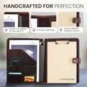 Leather Portfolio Genuine Full-Grain Leather Professional Clipboard with Pen Loop, A4/Letter Notepad Holder with Card Slots Interview File Business Padfolio | Luxury Gift for Men & Women